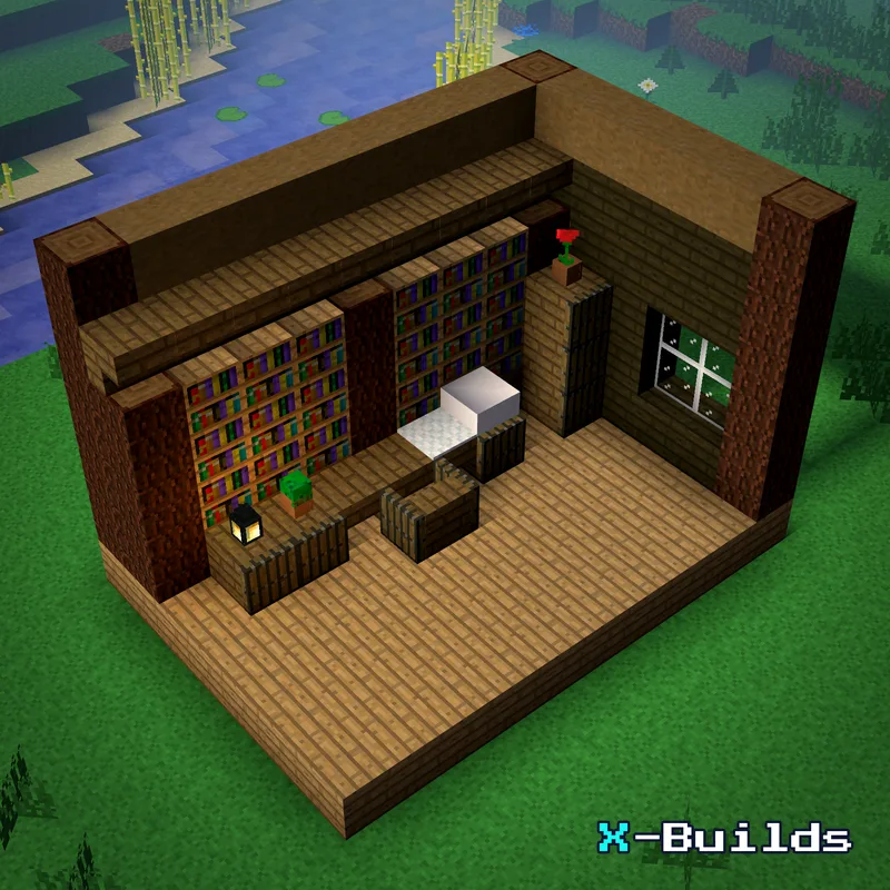 Bookshelf and Study Desk, a Minecraft furniture build