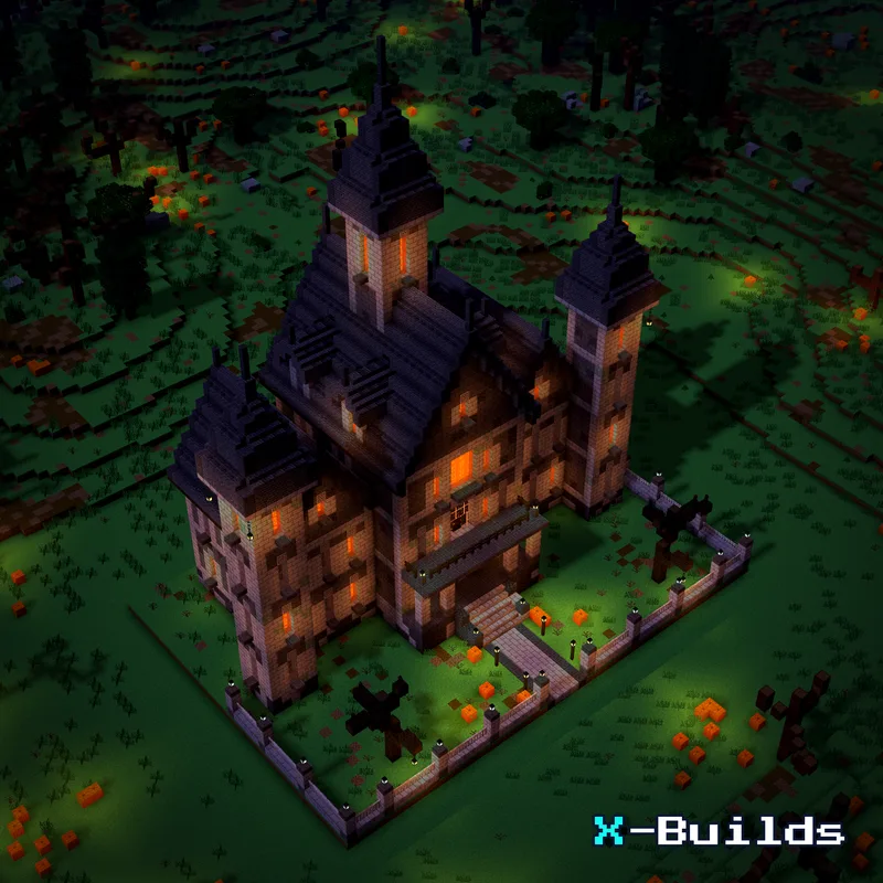 Creepy Mansion, a Minecraft house build