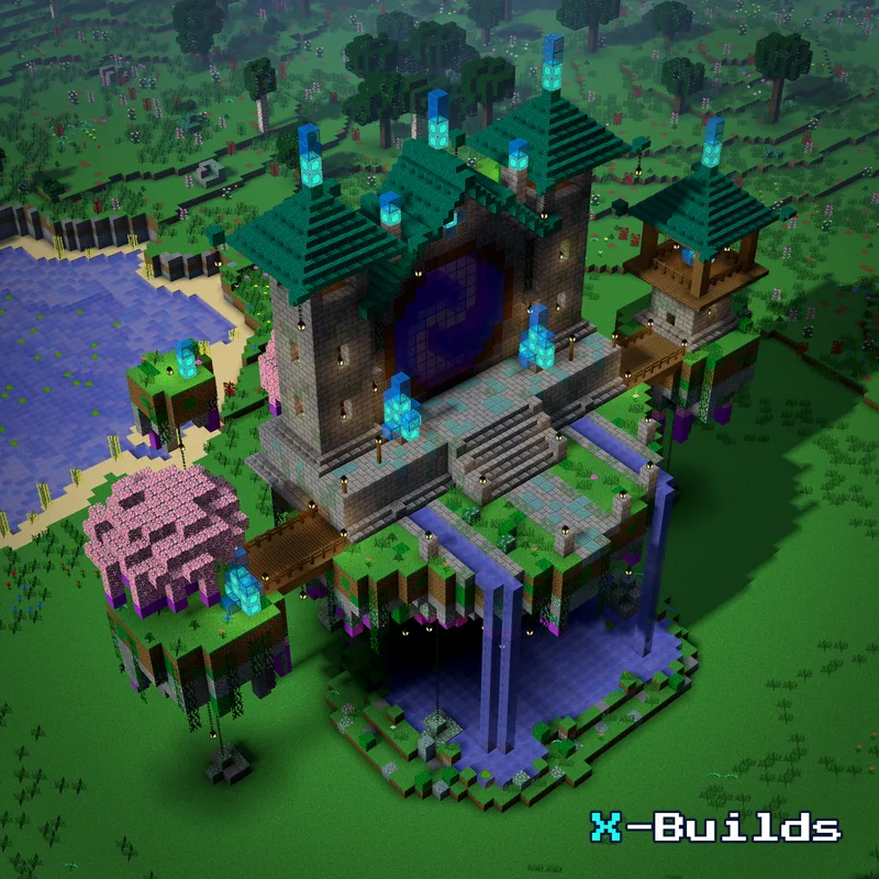 Floating Crystal Portal Shrine, a Minecraft portal build