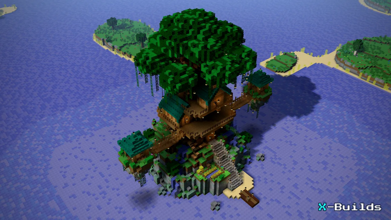 The Giant Tree Island, a Minecraft base build