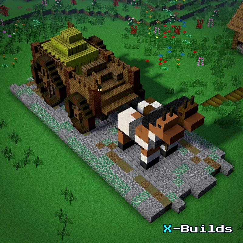Medieval Horse Cart, a Minecraft vehicle build