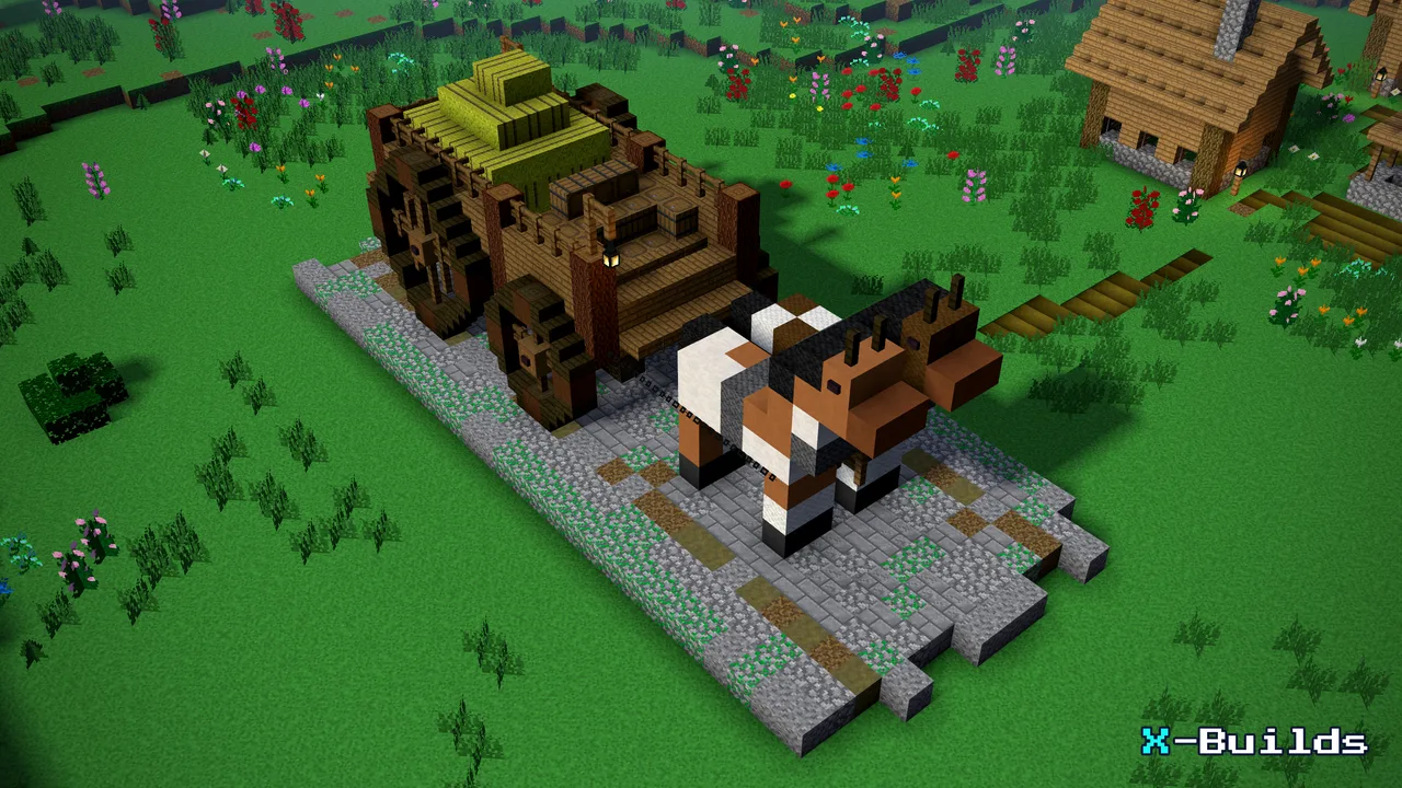 The Medieval Horse Cart, a Minecraft vehicle build