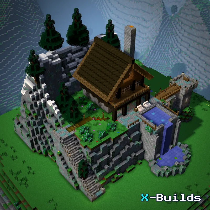 Mountain Cliffside House, a Minecraft house build