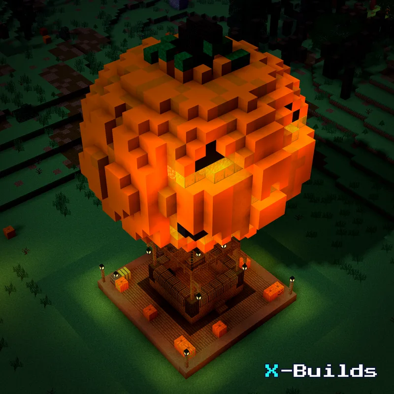 Pumpkin Hot Air Balloon, a Minecraft vehicle build