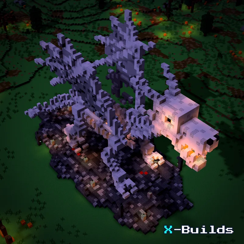 Skeleton Dragon, a Minecraft statue build
