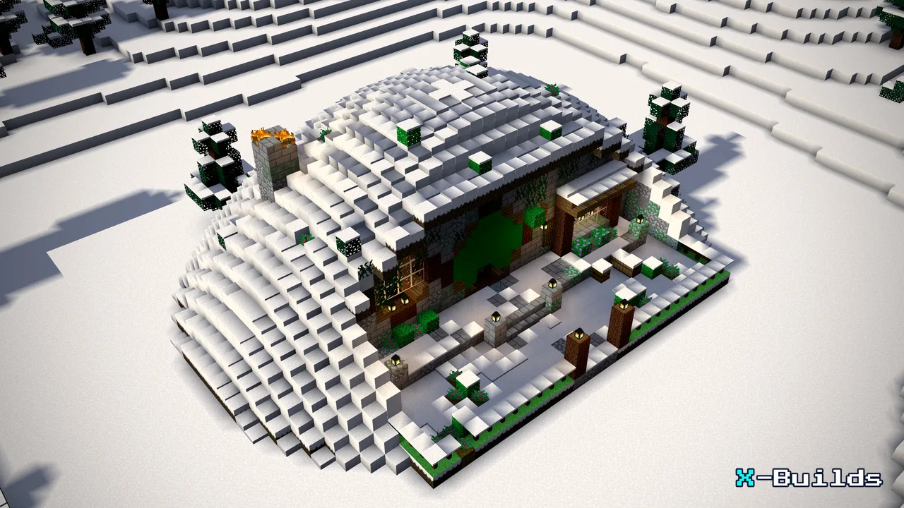 The Snowy Hillside Burrow, a Minecraft house build