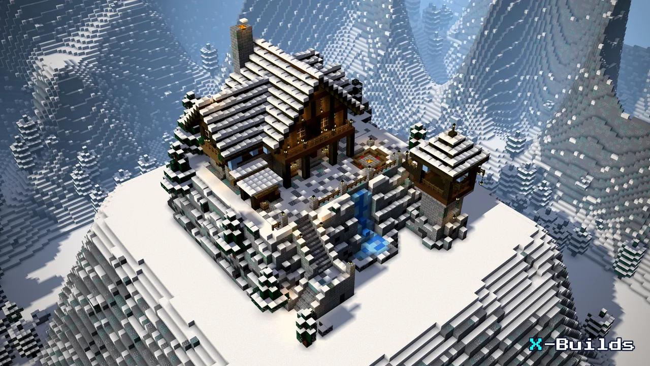 The Snowy Mountain Chalet, a Minecraft house build
