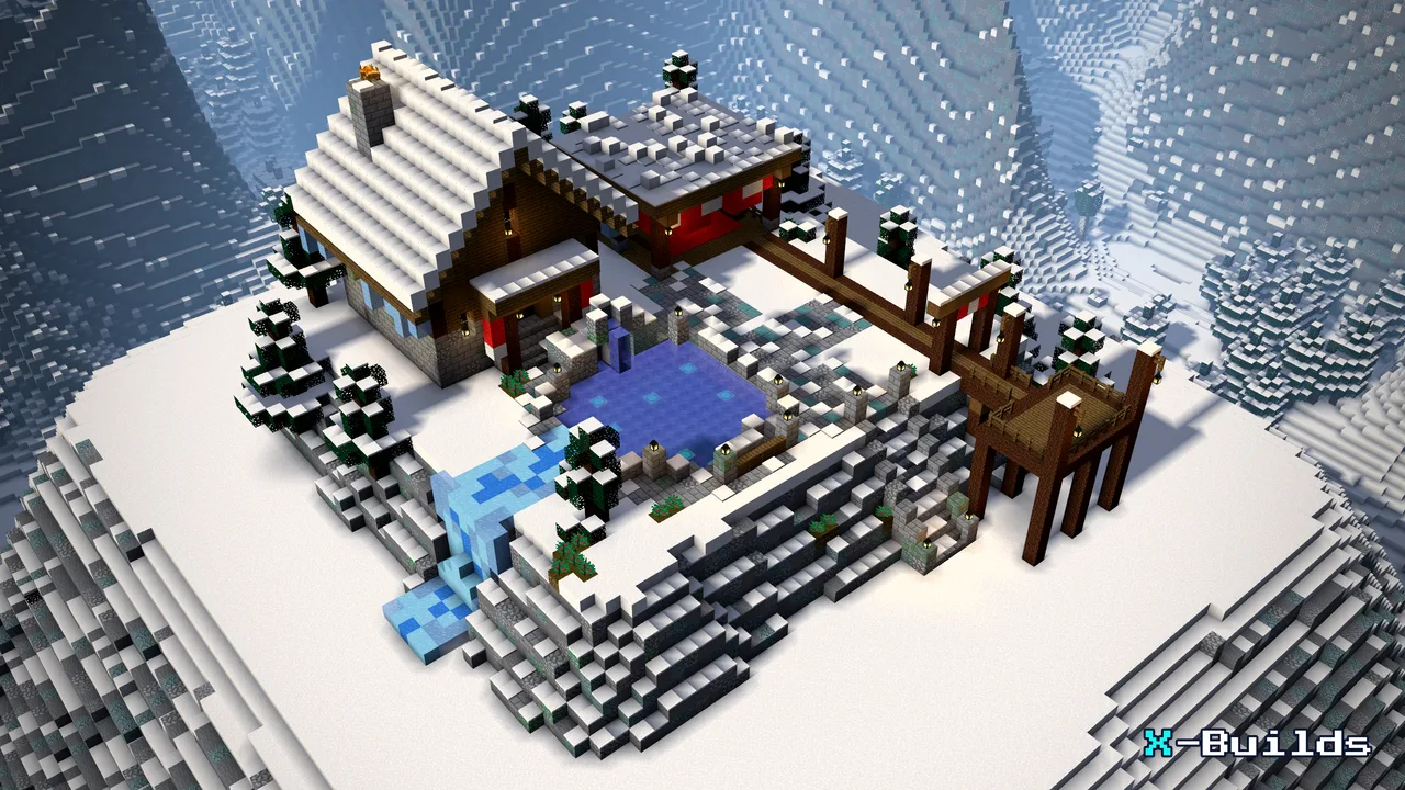 Snowy Mountain Hot Spring Camp, a Minecraft build